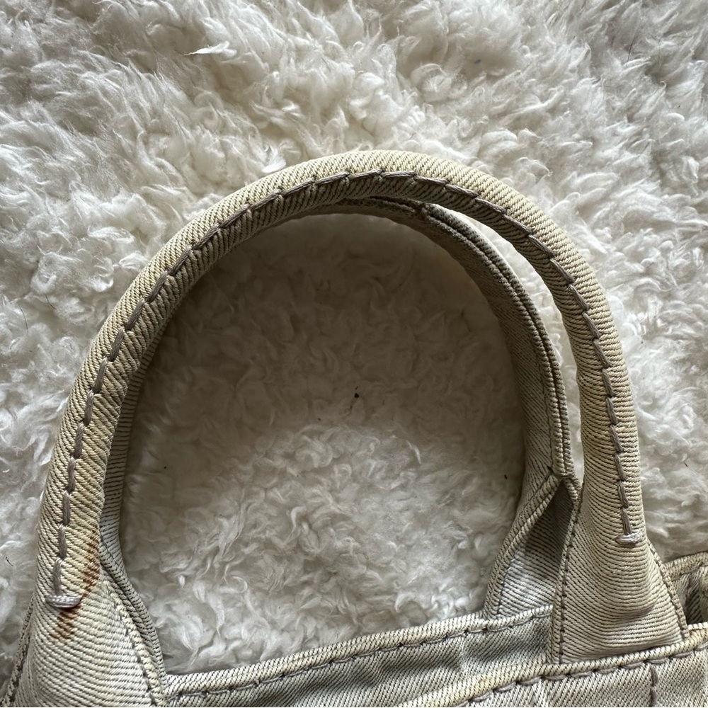 Vintage Prada Small Canapa Denim Logo Tote in Bianco Grey/white - Picture 15 of 16